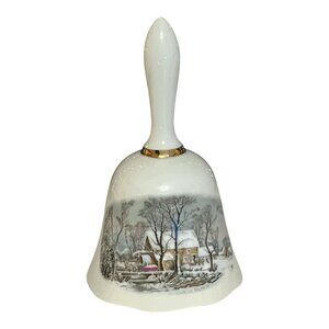 1978 Avon Award Porcelain Bell – Winter Scene – Made in Japan – Gold Trim – Excl